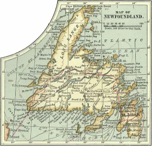 Prints of 533415 Map of Newfoundland, c.1900 (engraving); (add.info.: Map of Newfoundland, Canada, circa 1902, from the 10th edition of Encyclopaedia Britannica.); Encyclopaedia Britannica/UIG Map Prints: Map of Newfoundland, c.1900 Print (engraving)