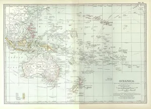 Old Fashioned Navigation Equipment Prints: Map of Oceania, c.1900 (engraving)