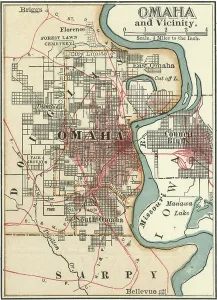 Old City Maps USA Prints: Map of Omaha, c.1900 (engraving)