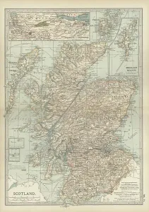 Vintage Scottish Maps Prints: Map of Scotland, c.1900 (engraving)