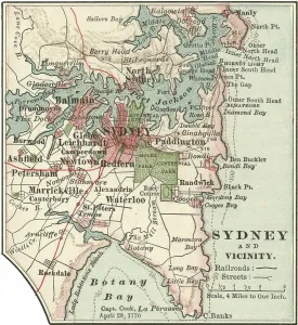 Vintage Australian Maps Prints: Map of Sydney, c.1900 (engraving)