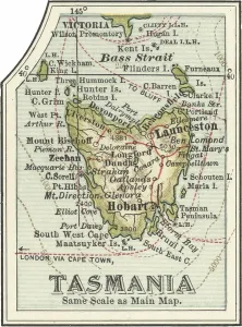 Old Maps Of Australia Prints: Map of Tasmania, Australia, c.1902 (engraving)
