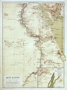 Old World Map Collection Prints: Map of Upper Egypt in the late 19th century