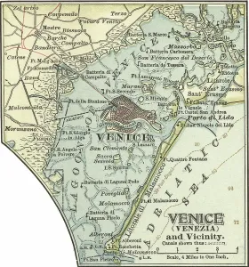 European Physical Geography Maps Prints: Map of Venice, c.1900 (engraving)