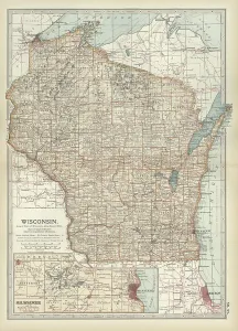Navigational Equipment Illustrations Prints: Map of Wisconsin, c.1900 (engraving)