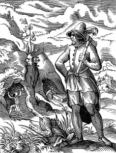 Jost Amman Artwork Prints: The Miner: In background man is working at rockface