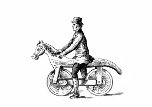 Early Bicycle Design Prints: Primitive bicycle, a form of Dandy-Horse. Wood engraving c1880