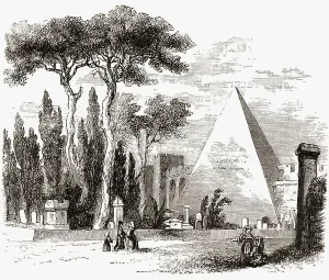 Ancient Roman Landmarks Prints: The Protestant Cemetery and The Pyramid of Cestius