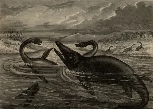 Ancient Sea Creatures Prints: Reconstruction of Pleisiosaurus and Ichthyosaurus