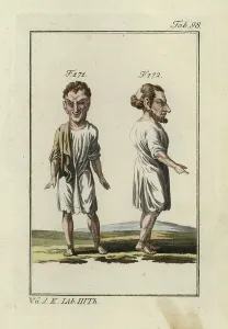Handcolored Copperplate Prints: Roman actor called Maccus