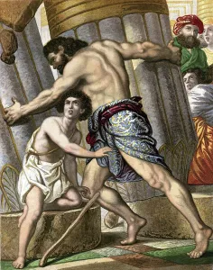 Mid 19th Century Art Prints: Samson pulling down the Temple of Dagon