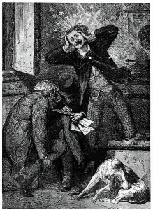 Jules Verne Art Prints: In the space capsule: calculations making the narrator's head spin