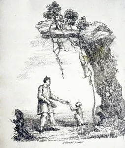 Chinese Tea Culture Prints: Trained Monkey Collecting Tea Leaves, 1812 (stipple engraving)
