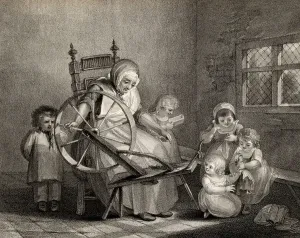 Spinning Wheel Artwork Prints: Village School