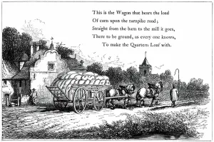 Horse Drawn Wagon Prints: Wagon loaded with sacks of corn on the road to the flour mill