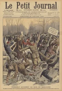Terrible accident in the Bois de Boulogne in Paris (colour litho) Terrible accident in the Bois de Boulogne in Paris (colour litho)