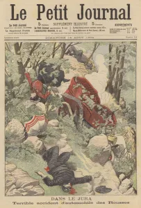 Terrible car accident in the Jura Mountains, France (colour litho) Terrible car accident in the Jura Mountains, France (colour litho)