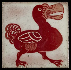 Tile with Dodo, 1882-1888 (red and white lustreware) Tile with Dodo, 1882-1888 (red and white lustreware)