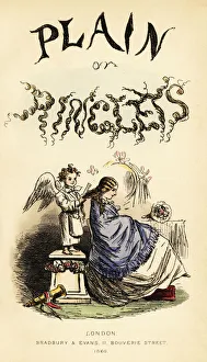 Title page with calligraphic title and vignette of winged cherub hairdresser brushing a girl's hair with a comb Title page with calligraphic title and vignette of winged cherub hairdresser brushing a girl's hair with a comb