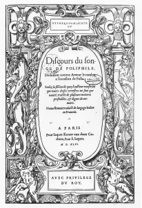 Title page of the Discours du Songe de Poliphile, 1546 (engraving) Title page of the Discours du Songe de Poliphile, 1546 (engraving)