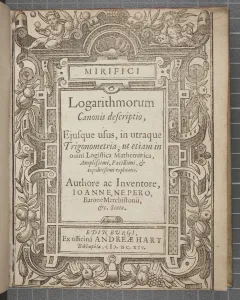 Title page of Mirifici logarithmorum canonis descriptio Title page of Mirifici logarithmorum canonis descriptio