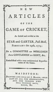 Titlepage of New Articles of the Game of Cricket, 1774 Titlepage of New Articles of the Game of Cricket, 1774