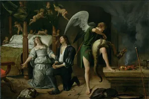 Tobias and Sarah with the Archangel Raphael exorcising the demon Asmodeus Tobias and Sarah with the Archangel Raphael exorcising the demon Asmodeus