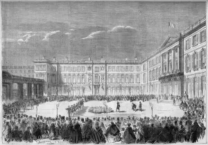 The torchlight curee in the courtyard of the palace of Compiegne, Oise (60), 1859 The torchlight curee in the courtyard of the palace of Compiegne, Oise (60), 1859