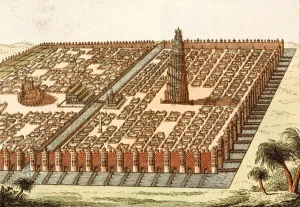 Tower of Babel, Royal Palace and Hanging Gardens of Bablyon (coloured engraving) Tower of Babel, Royal Palace and Hanging Gardens of Bablyon (coloured engraving)