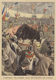 Tragic bullfight on the outskirts of Paris (colour litho) Tragic bullfight on the outskirts of Paris (colour litho)