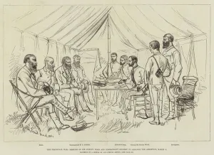 The Transvaal War, Meeting of Sir Evelyn Wood and Commandant Joubert to arrange the Armistice, 9 March (engraving) The Transvaal War, Meeting of Sir Evelyn Wood and Commandant Joubert to arrange the Armistice, 9 March (engraving)