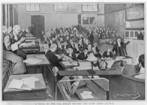 A Trial at the Old Bailey before the Lord Chief Justice (w/c on paper) (b/w photo) A Trial at the Old Bailey before the Lord Chief Justice (w/c on paper) (b/w photo)