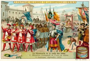 Triumphal reception of Vasco da Gama in Lisbon, September 1499 (chromolitho) Triumphal reception of Vasco da Gama in Lisbon, September 1499 (chromolitho)