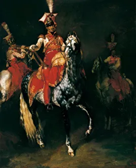 Trompetiste a cheval de la garde imperiale de Napoleon. Peinture de Theodore Gericault (1791-1824), 1813-1814 Trompetiste a cheval de la garde imperiale de Napoleon. Peinture de Theodore Gericault (1791-1824), 1813-1814