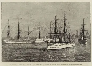 Troop-Ships Orontes, Jumna, Malabar, and Euphrates at Bombay, waiting to bring Home Troops from the Afghan War Troop-Ships Orontes, Jumna, Malabar, and Euphrates at Bombay, waiting to bring Home Troops from the Afghan War