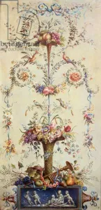 A Trumpet of Flowers and Fruit decorated with Garlands of Flowers (w/c) A Trumpet of Flowers and Fruit decorated with Garlands of Flowers (w/c)