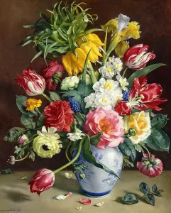 Tulips, Roses, Narcissi and other Flowers in a Blue and White Vase, (oil on canvas) Tulips, Roses, Narcissi and other Flowers in a Blue and White Vase, (oil on canvas)