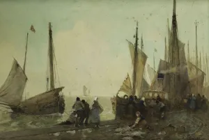 Unloading Fishing Boats on the Quay, Brittany, (watercolour heightened with white) Unloading Fishing Boats on the Quay, Brittany, (watercolour heightened with white)