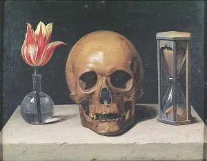 Vanitas Still Life with a Tulip, Skull and Hour-Glass (oil on panel) Vanitas Still Life with a Tulip, Skull and Hour-Glass (oil on panel)