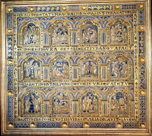 The Verdun Altar, depicting biblical scenes, 1181 (champleve enamelwork) (left panel The Verdun Altar, depicting biblical scenes, 1181 (champleve enamelwork) (left panel