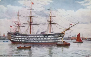 The Victory, Portsmouth Harbour (colour litho) The Victory, Portsmouth Harbour (colour litho)