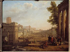View of Campo Vaccino in Rome The Roman Forum around 1630 - Painting by Claude Gellee View of Campo Vaccino in Rome The Roman Forum around 1630 - Painting by Claude Gellee