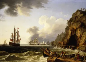 A View of the Coast near Naples with a British Royal Navy Three-Decker flying the Flag of A View of the Coast near Naples with a British Royal Navy Three-Decker flying the Flag of