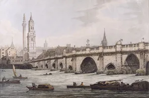 View of London Bridge, including the Church of St. Magus and The Monument, engraved by J View of London Bridge, including the Church of St. Magus and The Monument, engraved by J