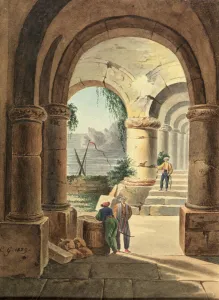 View of the Sea through a Cloister, 1829 (w/c on cardboard) View of the Sea through a Cloister, 1829 (w/c on cardboard)