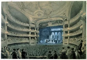 View of the theatre hall of the Opera Garnier (Academy of Music). Lithograph by Jean Baptiste Arnout (1788-1870) View of the theatre hall of the Opera Garnier (Academy of Music). Lithograph by Jean Baptiste Arnout (1788-1870)