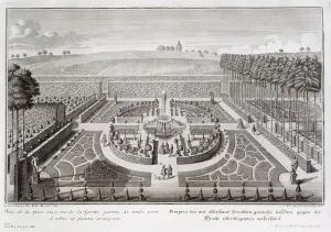 View of the topiary garden beside the grotto, Geibach, engraved by Johann August Corvinus View of the topiary garden beside the grotto, Geibach, engraved by Johann August Corvinus
