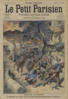 Villagers fleeing their homes after an eruption of Mount Vesuvius, Italy (colour litho) Villagers fleeing their homes after an eruption of Mount Vesuvius, Italy (colour litho)