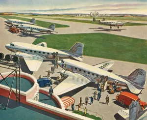 Vintage Planes at an Airport, 1943 (screen print) Vintage Planes at an Airport, 1943 (screen print)
