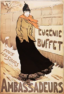 Vintage poster of French singer Eugenie Buffet walking in the snow Vintage poster of French singer Eugenie Buffet walking in the snow